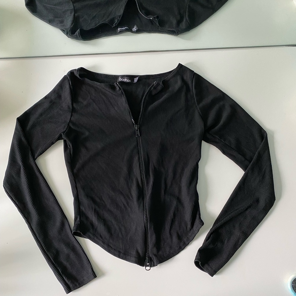 Black front zipper shirt